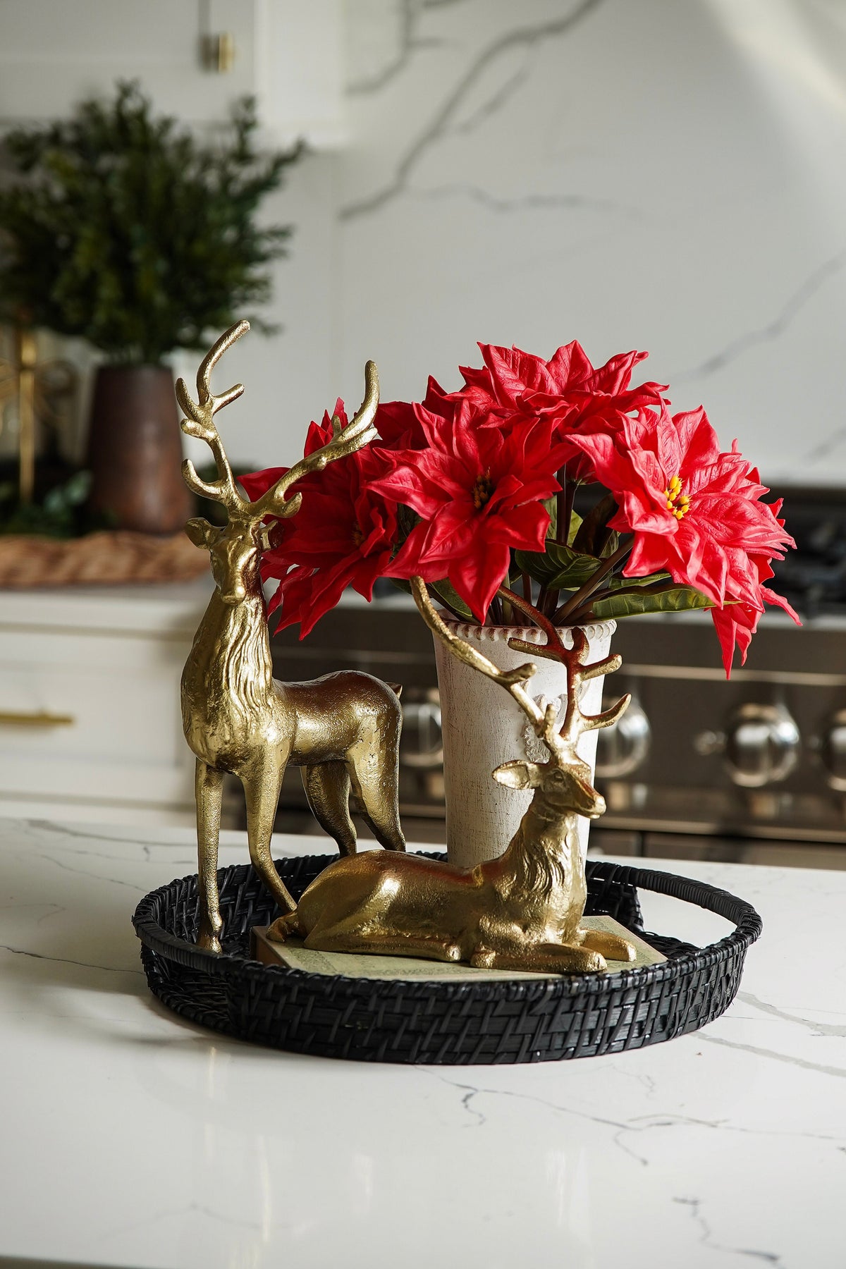 Antique Gold Wash Deer Cement Vase