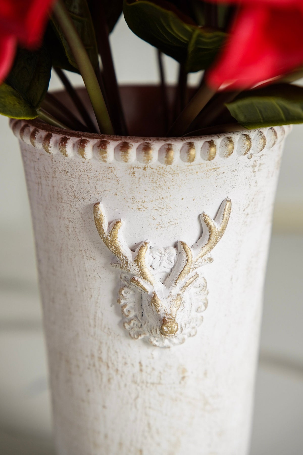Antique Gold Wash Deer Cement Vase