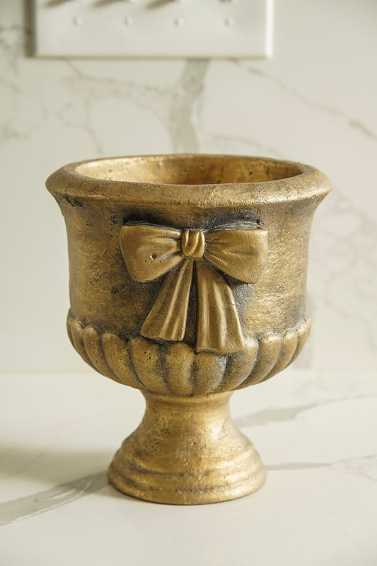 Antiqued Gold Bow Planter