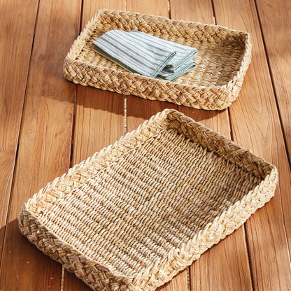 Abaca French Braided Square Trays, Set of 2
