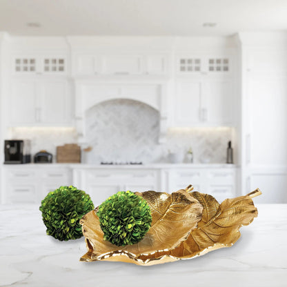 Alegra Gold Leaf Trays – Set of 2 Hand-Carved Aluminum Trays
