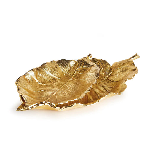 Alegra Gold Leaf Trays – Set of 2 Hand-Carved Aluminum Trays