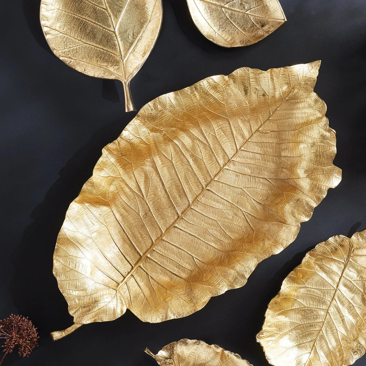 Alegra Grand Gold Leaf Tray – 30" Hand-Carved Aluminum Centerpiece