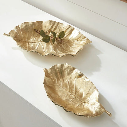 Alegra Grand Gold Leaf Tray – 30" Hand-Carved Aluminum Centerpiece